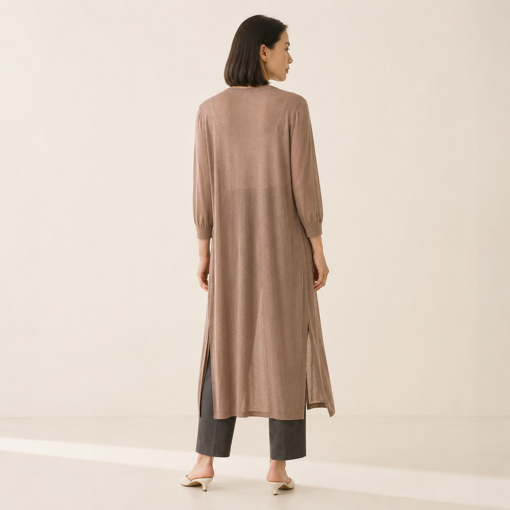 Brunch Ready – Light Grey Longline Open-Front Cardigan