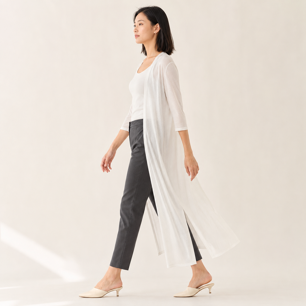 Brunch Ready – Light Grey Longline Open-Front Cardigan