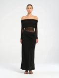 Off-Shoulder Sheer Mesh Cowl Maxi Dress for Evening Events and Parties