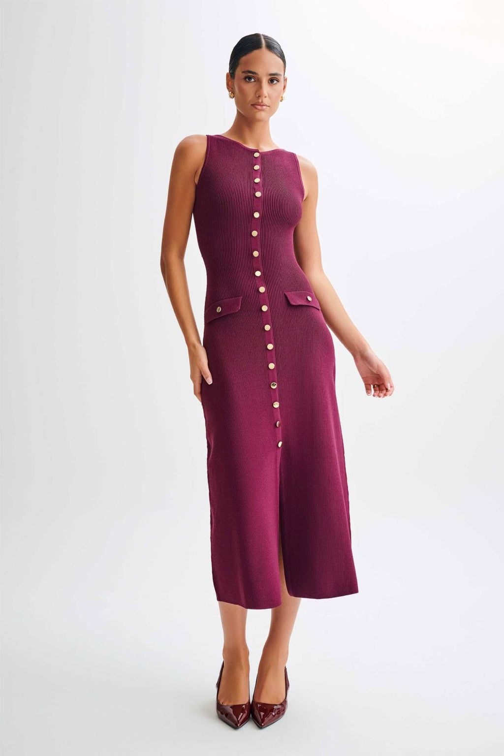 Sleeveless Ribbed Maxi Dress with Button-Down Front for Casual Outings
