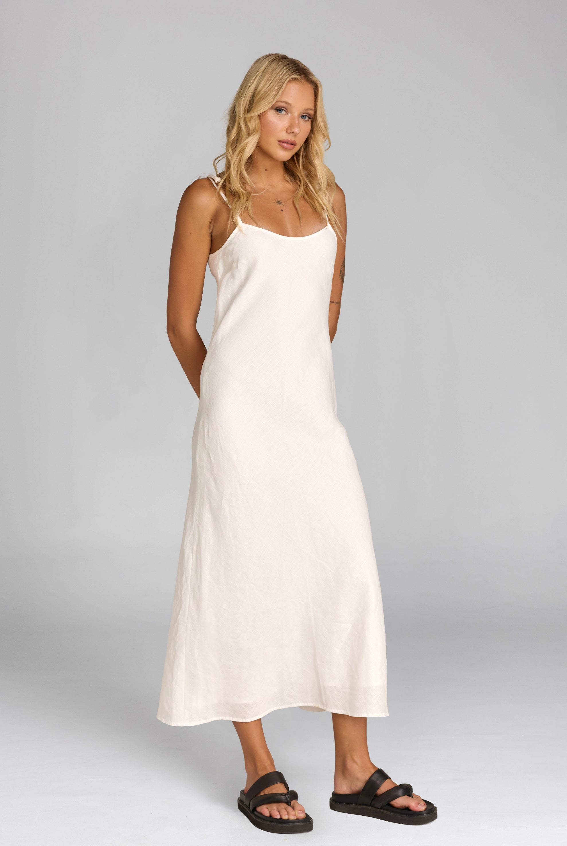 Linen Bias Cut Maxi Dress Women UK – Bow Tie Straps, Evening Gown Cocktail