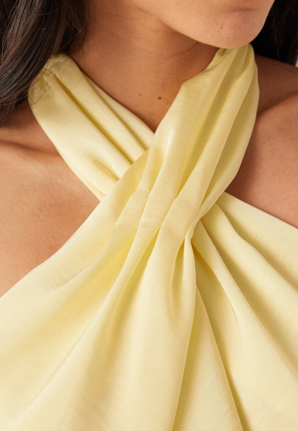 Buttery Yellow Satin Halterneck Maxi Dress for Evening Events