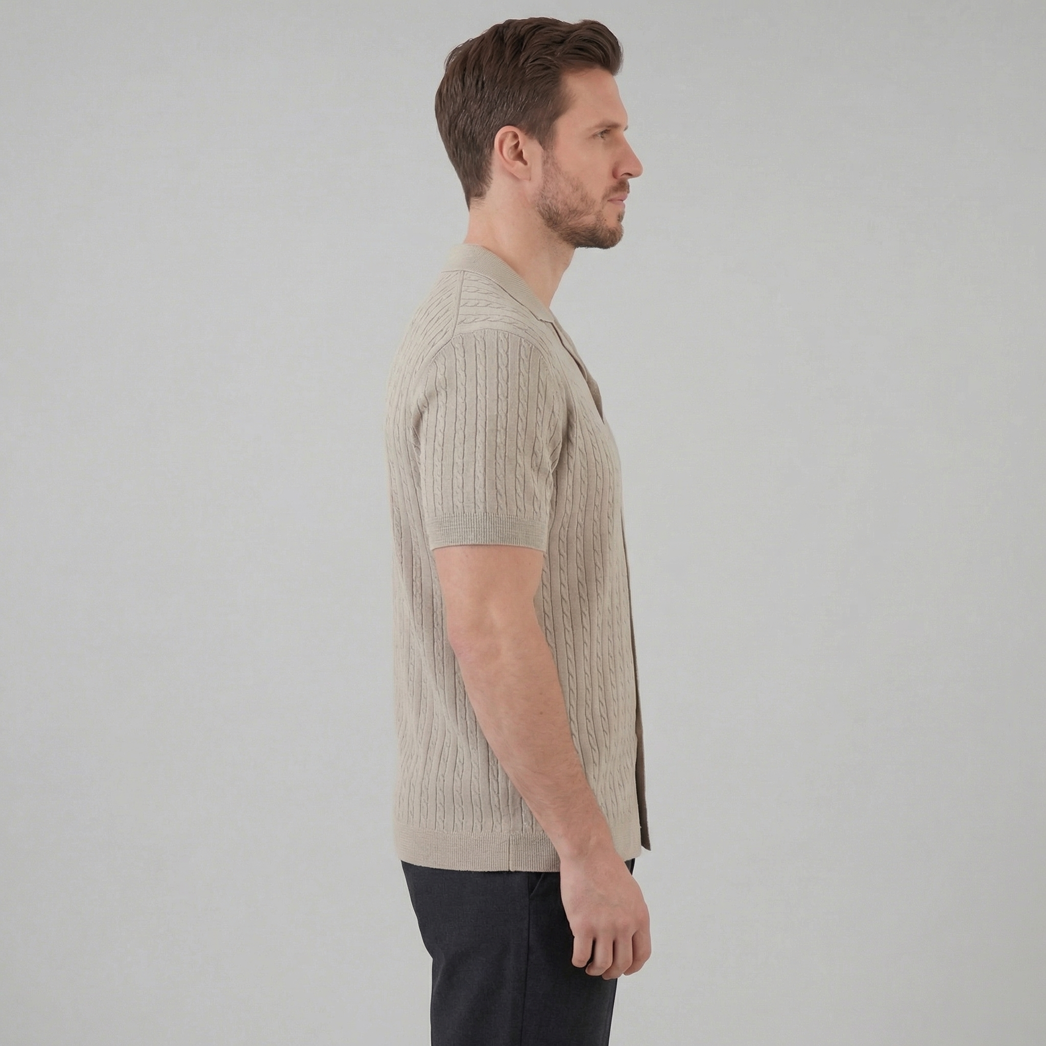 Cable Knit Short Sleeve Shirt for Men - Casual Knitwear for Warm Weather