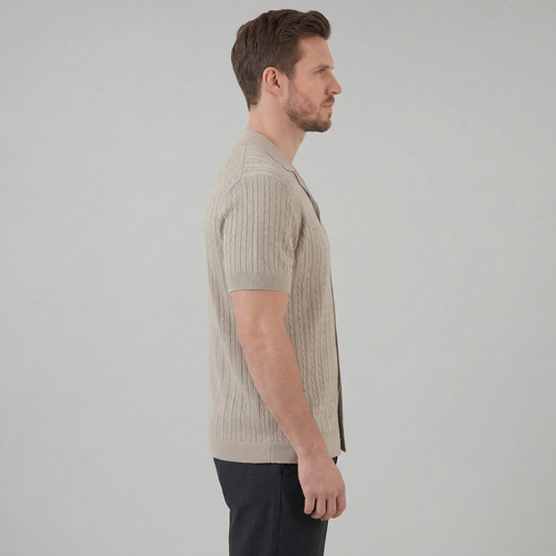 Cable Knit Short Sleeve Shirt for Men - Casual Knitwear for Warm Weather