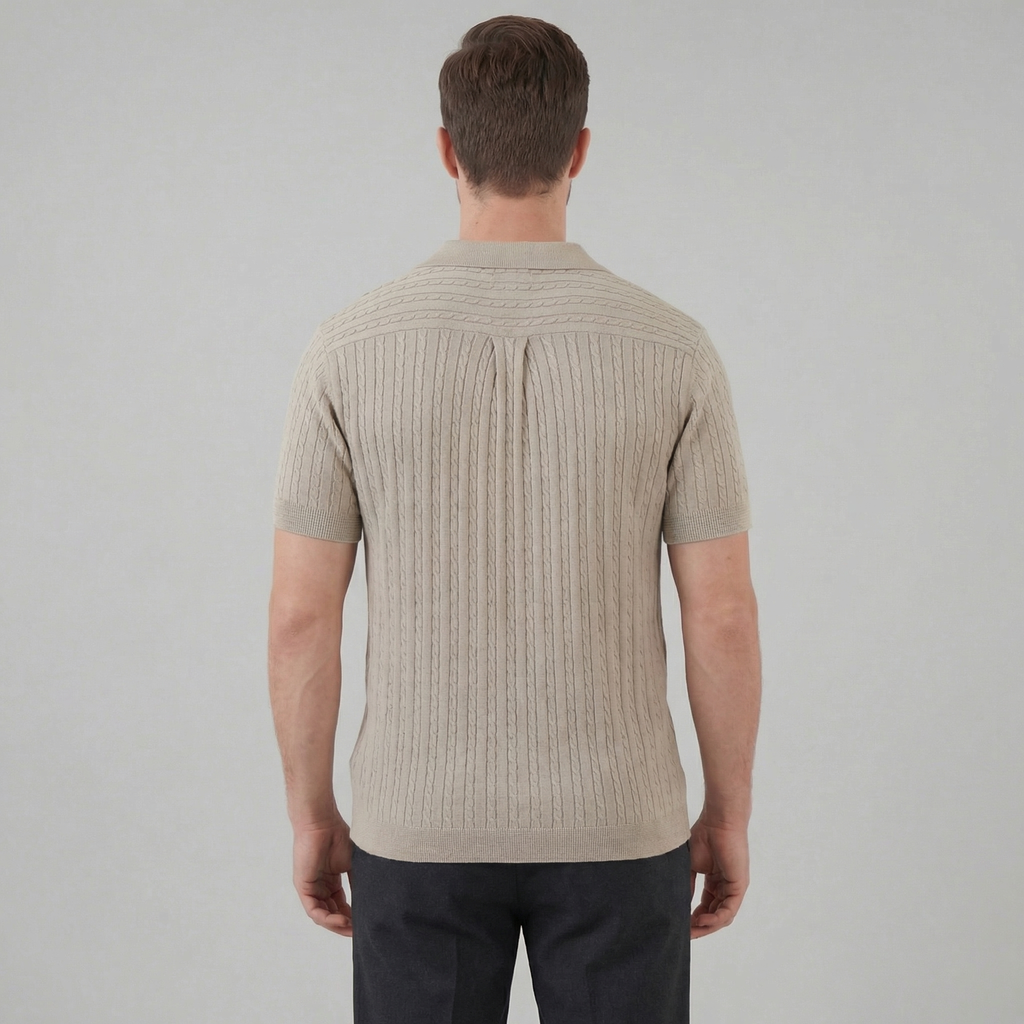 Cable Knit Short Sleeve Shirt for Men - Casual Knitwear for Warm Weather