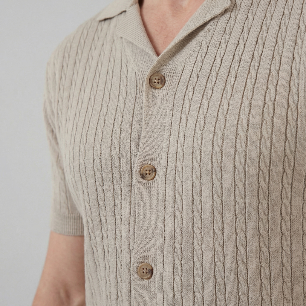 Cable Knit Short Sleeve Shirt for Men - Casual Knitwear for Warm Weather