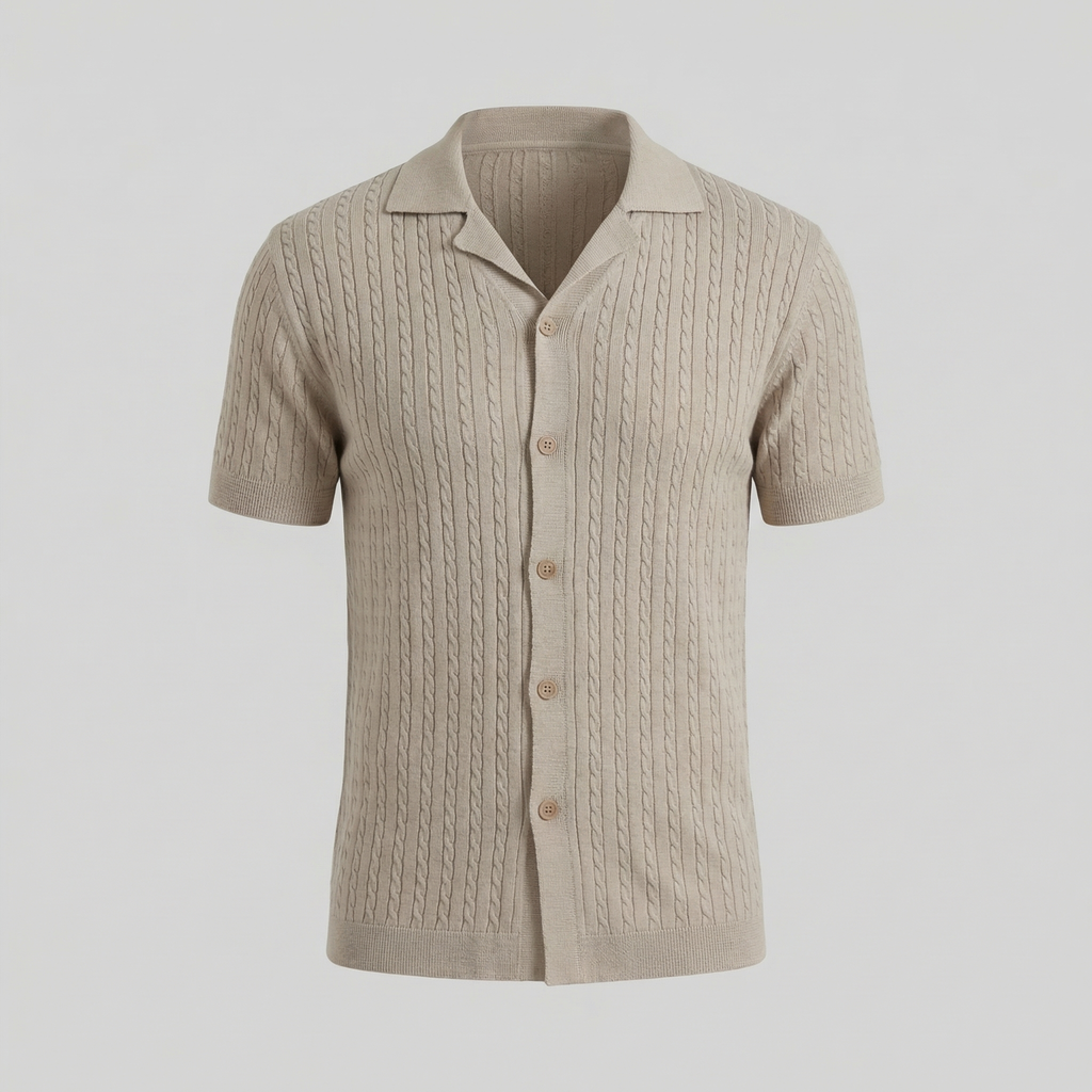 Cable Knit Short Sleeve Shirt for Men - Casual Knitwear for Warm Weather