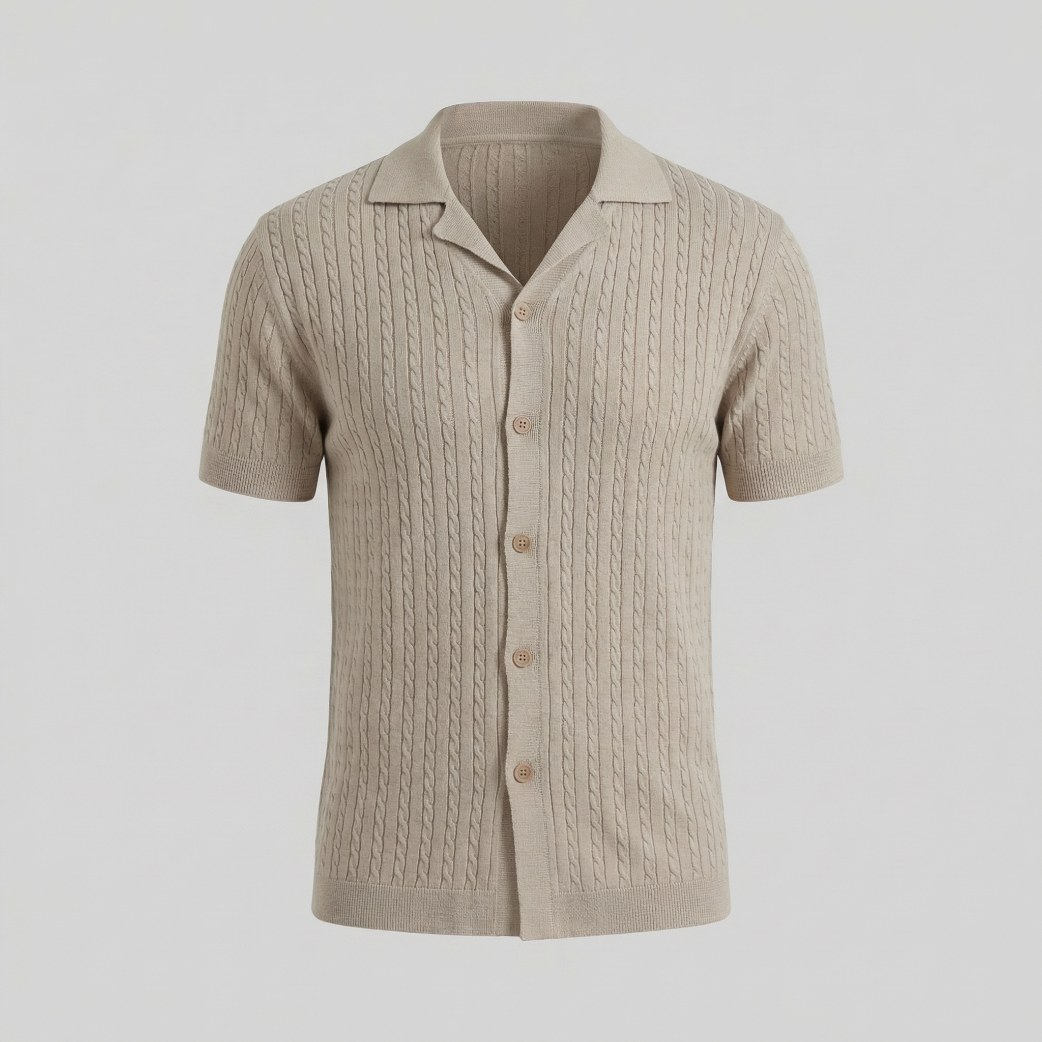 Cable Knit Short Sleeve Shirt for Men - Casual Knitwear for Warm Weather