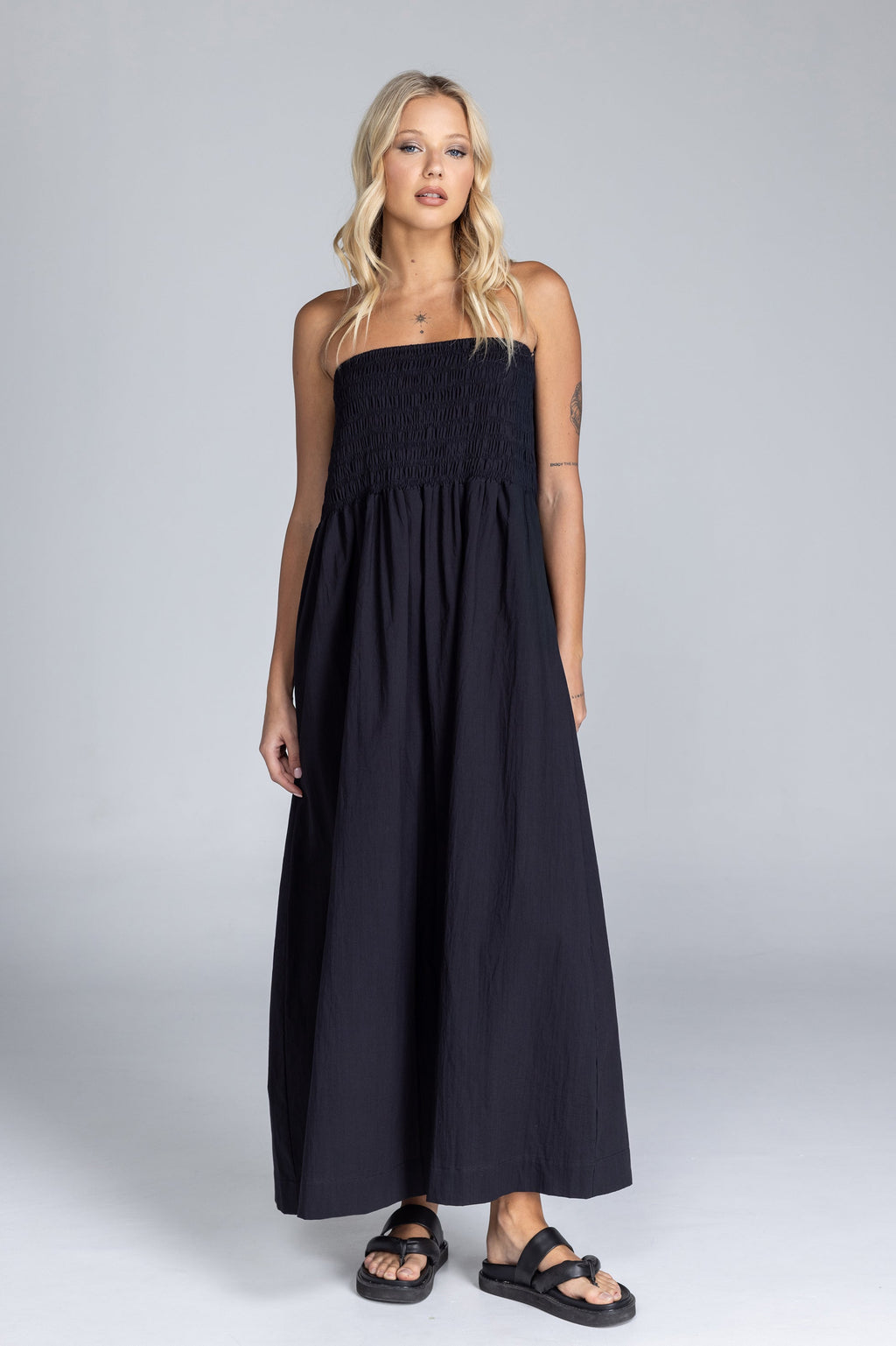 Black Cotton Strapless Maxi Dress Women UK – Summer Events, Garden Party