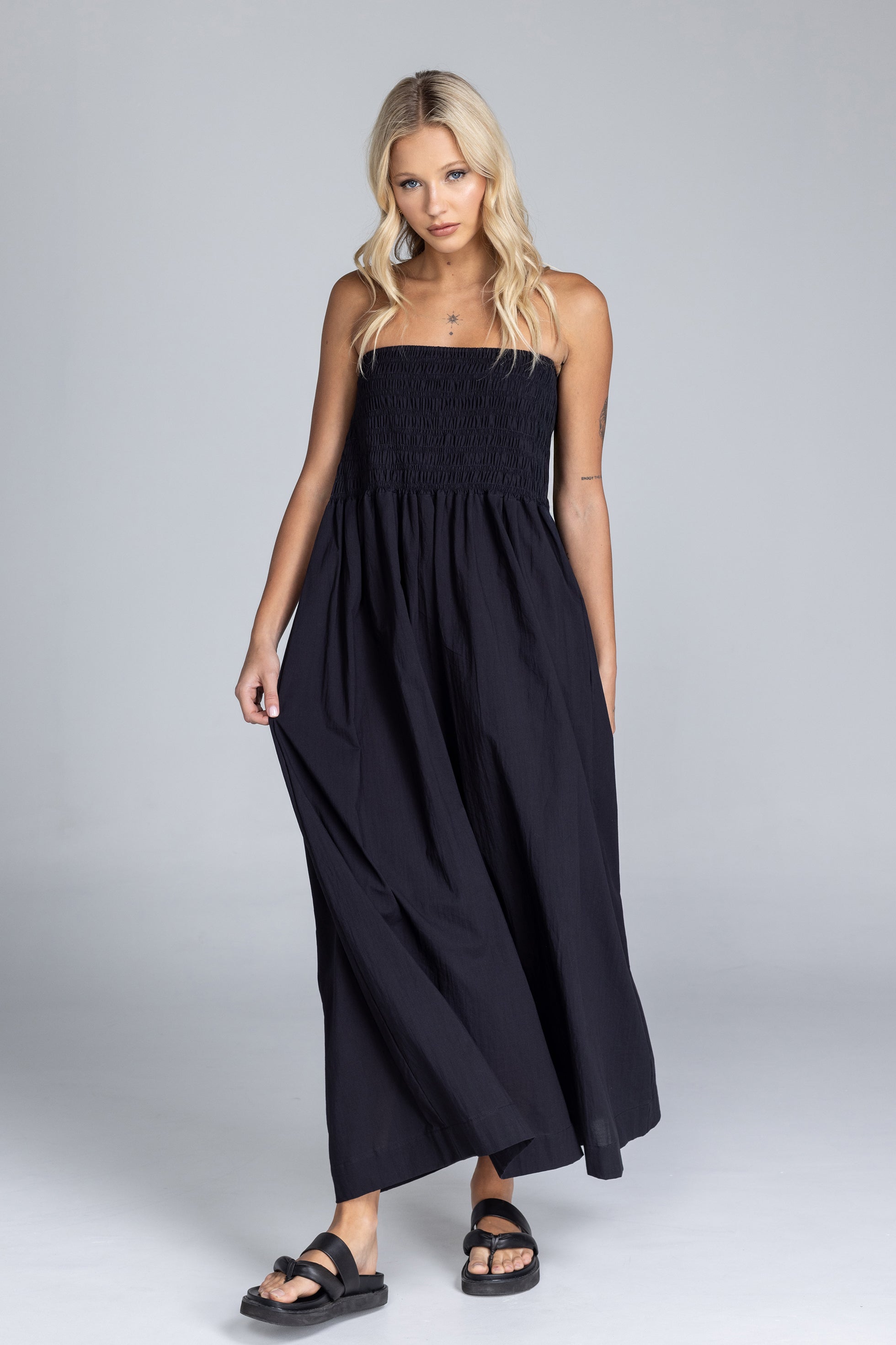 Black Cotton Strapless Maxi Dress Women UK – Summer Events, Garden Party