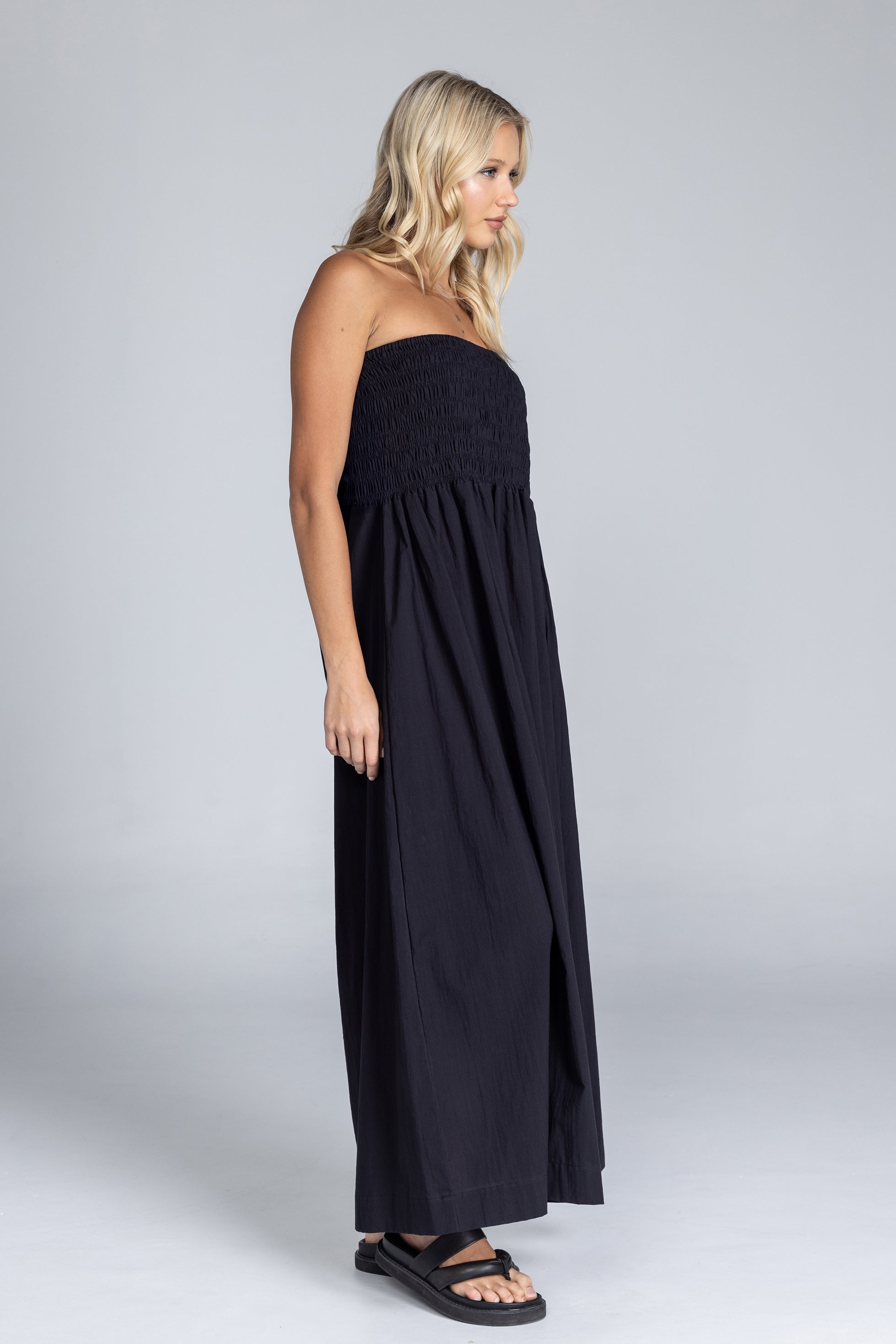 Black Cotton Strapless Maxi Dress Women UK – Summer Events, Garden Party