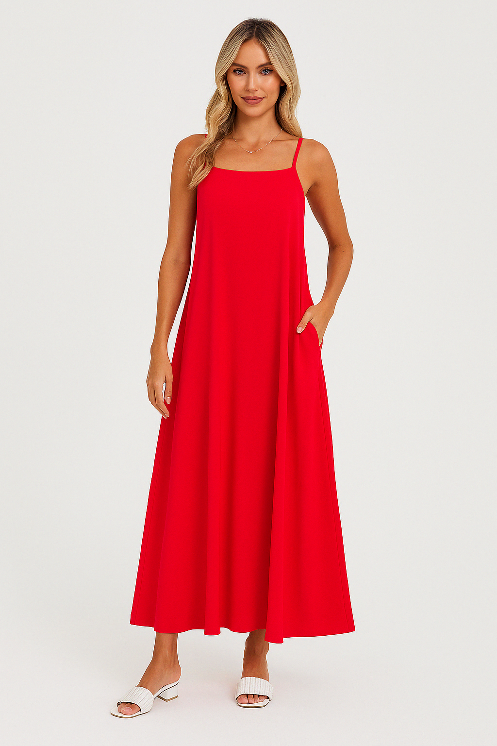 A-Line Midi Dress Women UK – Spaghetti Strap Lightweight Fabric, Wedding Guest Garden Party