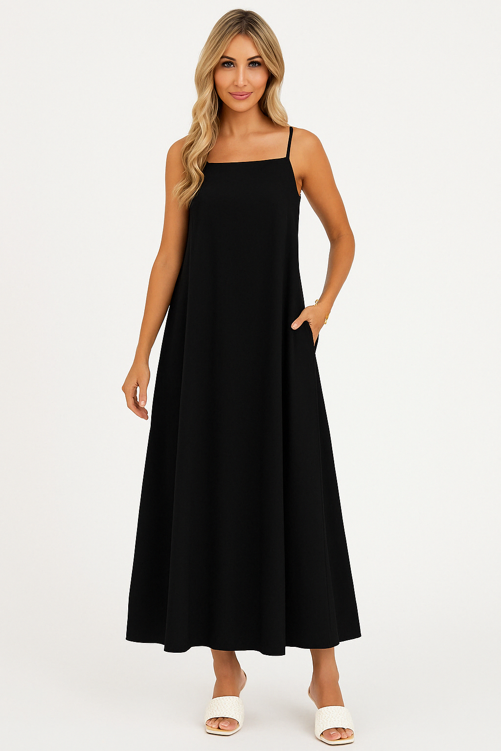 A-Line Midi Dress Women UK – Spaghetti Strap Lightweight Fabric, Wedding Guest Garden Party