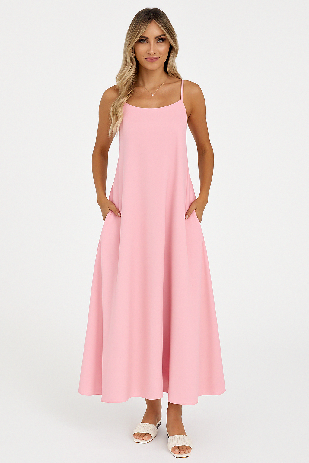 A-Line Midi Dress Women UK – Spaghetti Strap Lightweight Fabric, Wedding Guest Garden Party