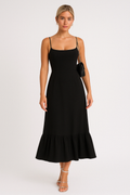 Black Square Neck Flared Midi Dress Women UK – Wedding Guest Garden Party Evening Gown, Cocktail