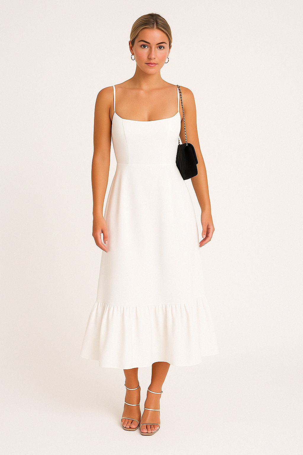 Black Square Neck Flared Midi Dress Women UK – Wedding Guest Garden Party Evening Gown, Cocktail