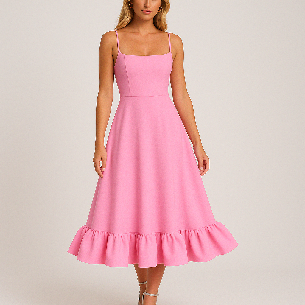 Black Square Neck Flared Midi Dress Women UK – Wedding Guest Garden Party Evening Gown, Cocktail