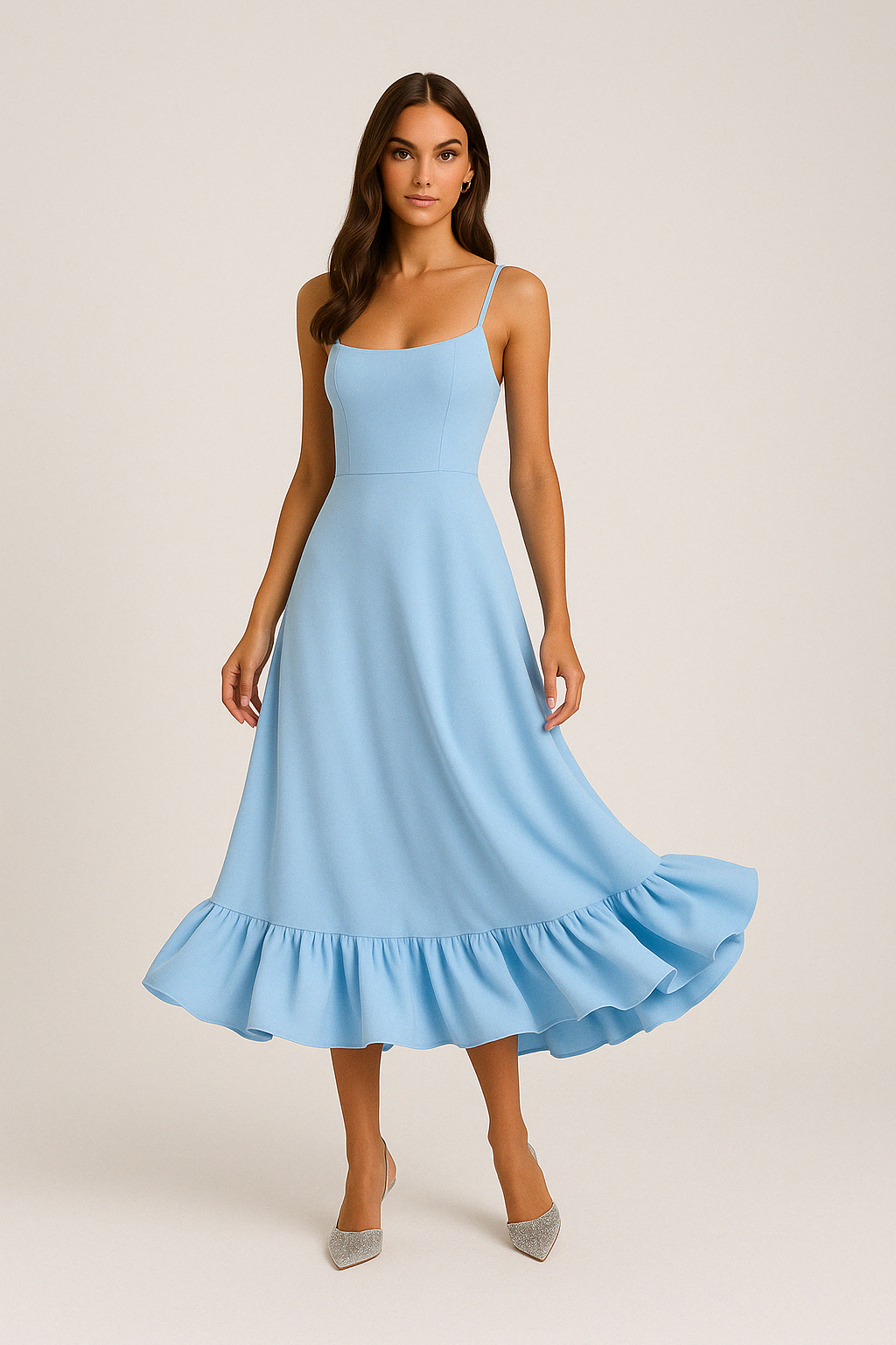 Black Square Neck Flared Midi Dress Women UK – Wedding Guest Garden Party Evening Gown, Cocktail
