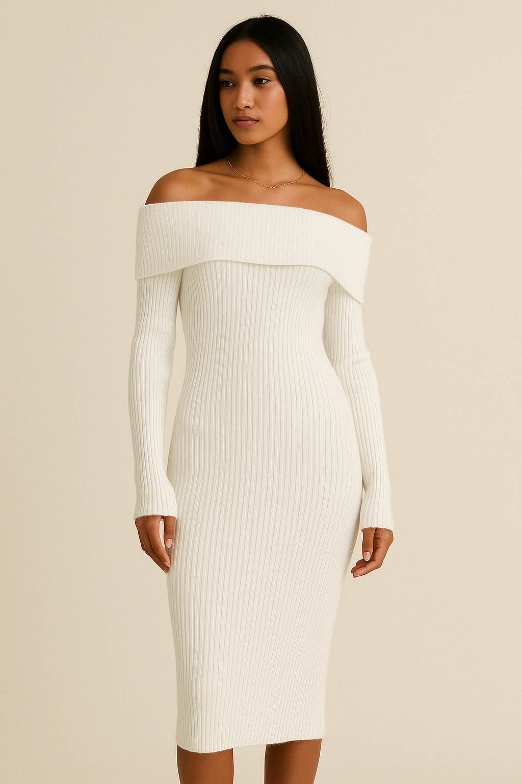 Off-The-Shoulder Ribbed Knit Midi Dress Women UK – Wedding Guest Garden Party Evening Gown, Cocktail