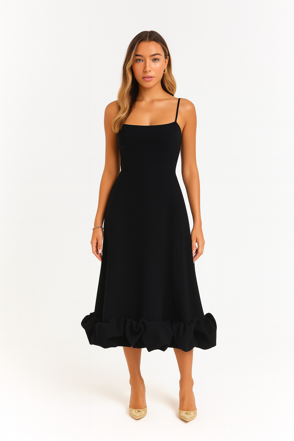 Chiffon Midi Dress Women UK – Ruffle Hem Evening Gown, Wedding Guest & Formal Occasion