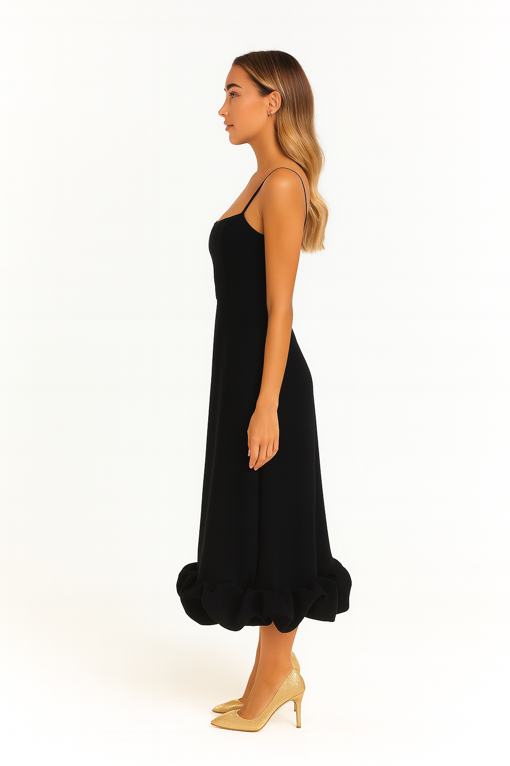 Chiffon Midi Dress Women UK – Ruffle Hem Evening Gown, Wedding Guest & Formal Occasion