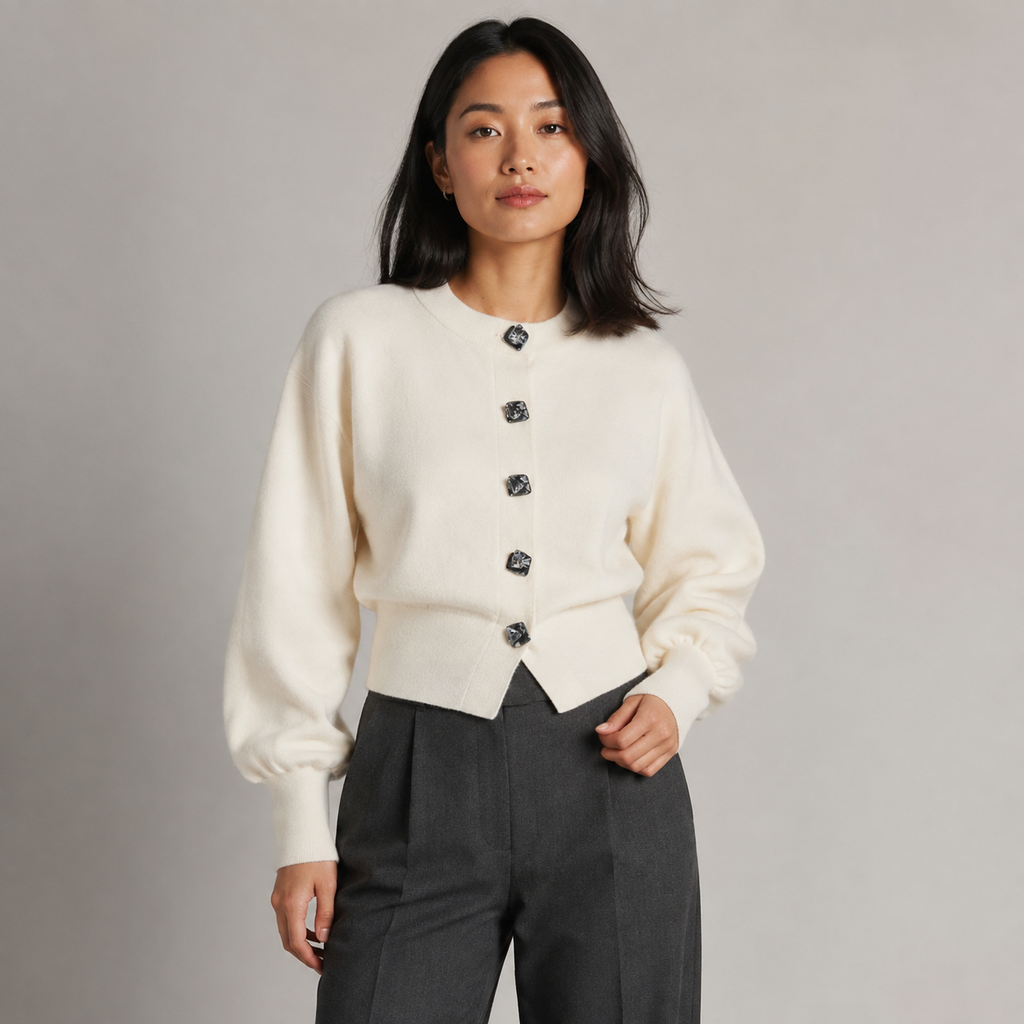 Cool Day Essential – Cream Button Cardigan