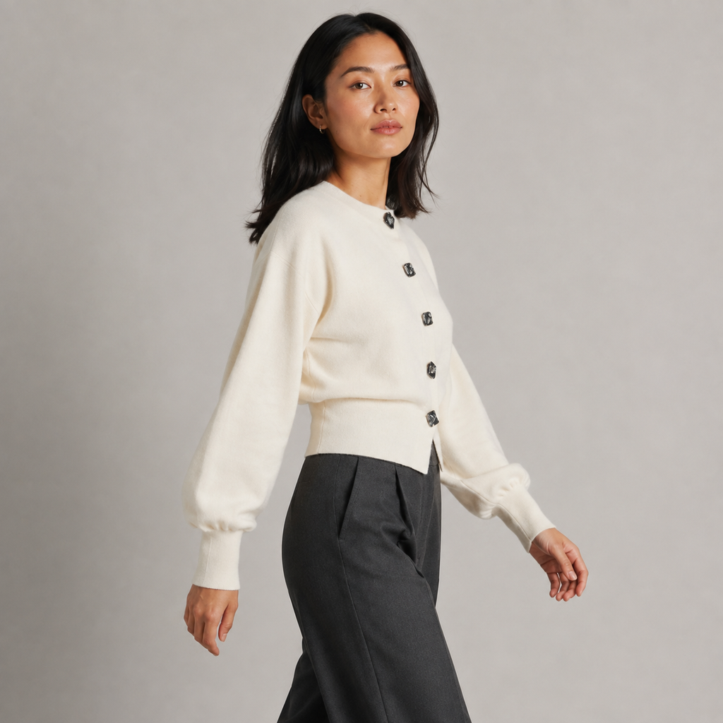 Cool Day Essential – Cream Button Cardigan