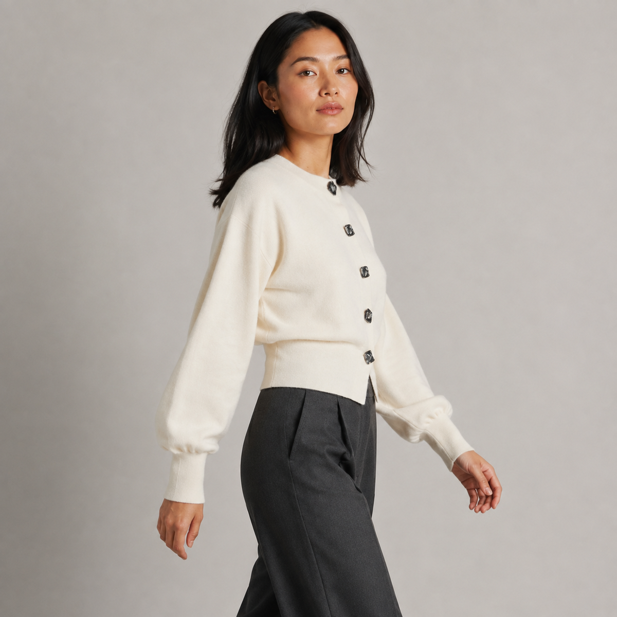 Cool Day Essential – Cream Button Cardigan