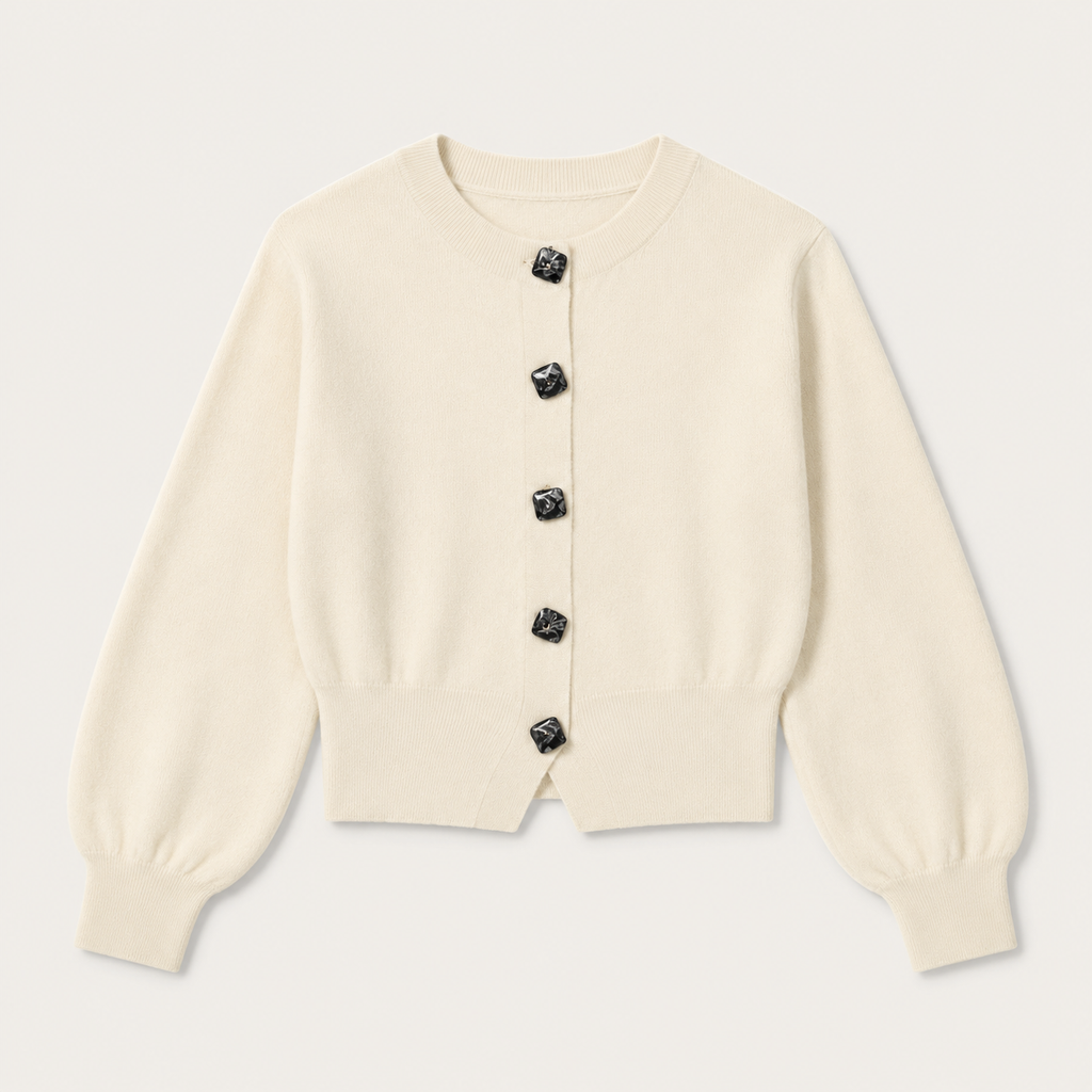 Cool Day Essential – Cream Button Cardigan
