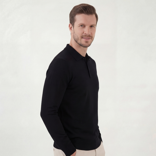 Classic Black Polo Shirt for Men - Cotton Blend Short Sleeve Casual Wear