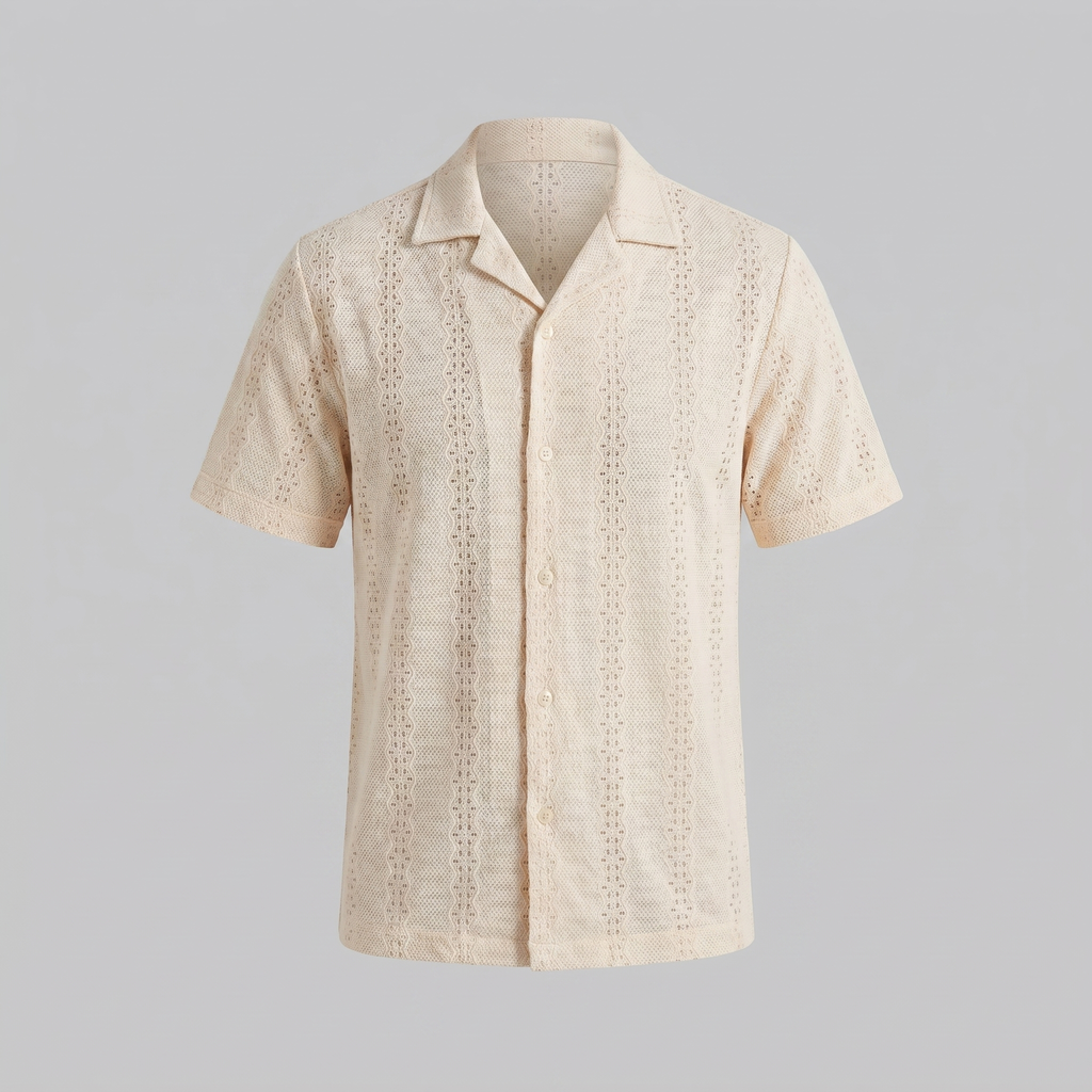 Cuban Collar Short-Sleeve Shirt for Men - Casual Cotton Summer Wear