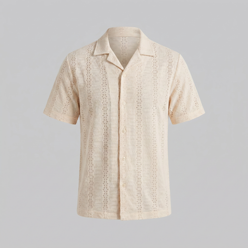 Cuban Collar Short-Sleeve Shirt for Men - Casual Cotton Summer Wear