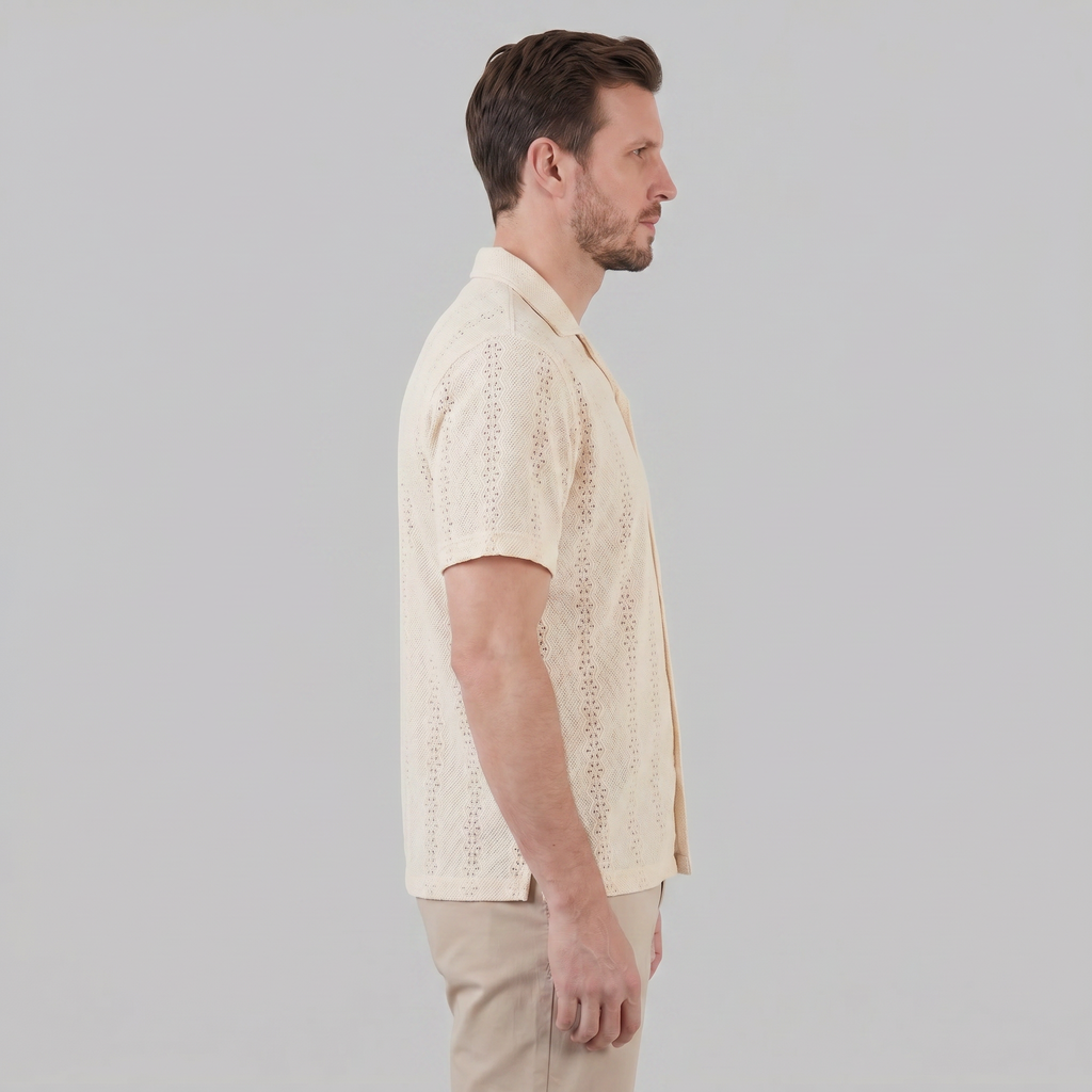 Cuban Collar Short-Sleeve Shirt for Men - Casual Cotton Summer Wear
