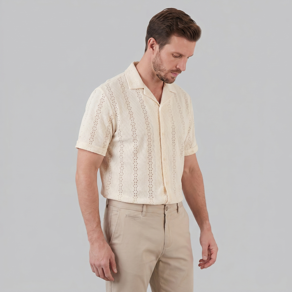 Cuban Collar Short-Sleeve Shirt for Men - Casual Cotton Summer Wear
