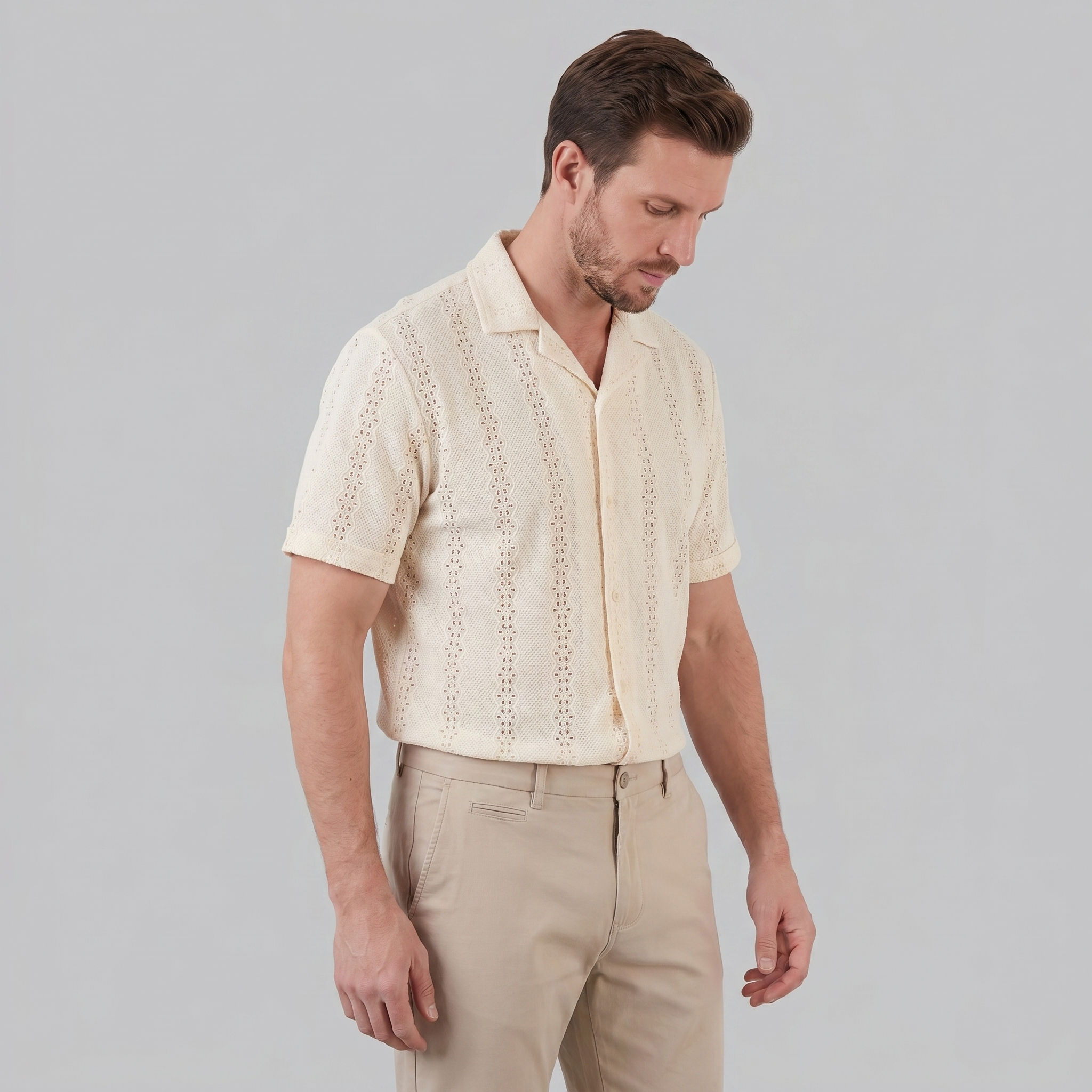 Cuban Collar Short-Sleeve Shirt for Men - Casual Cotton Summer Wear