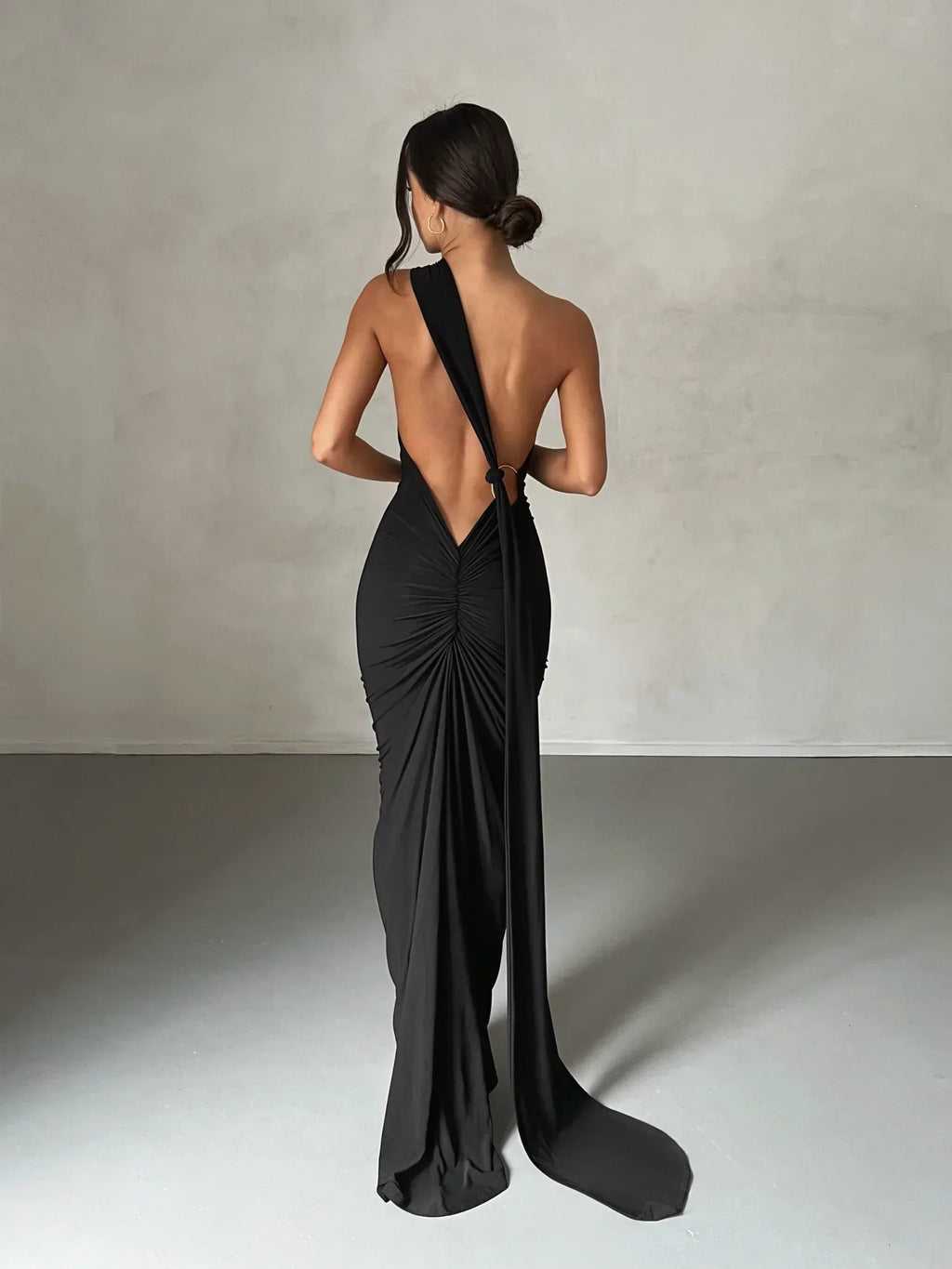 One-Shoulder Maxi Dress with Sash | Grecian Style Evening Wear Dress