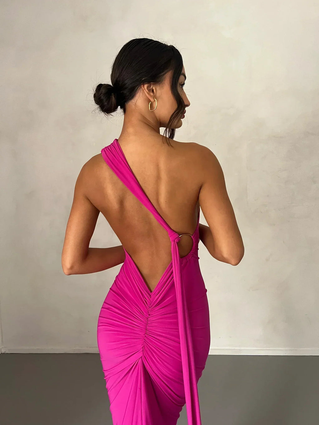 One-Shoulder Maxi Dress with Sash | Grecian Style Evening Wear Dress