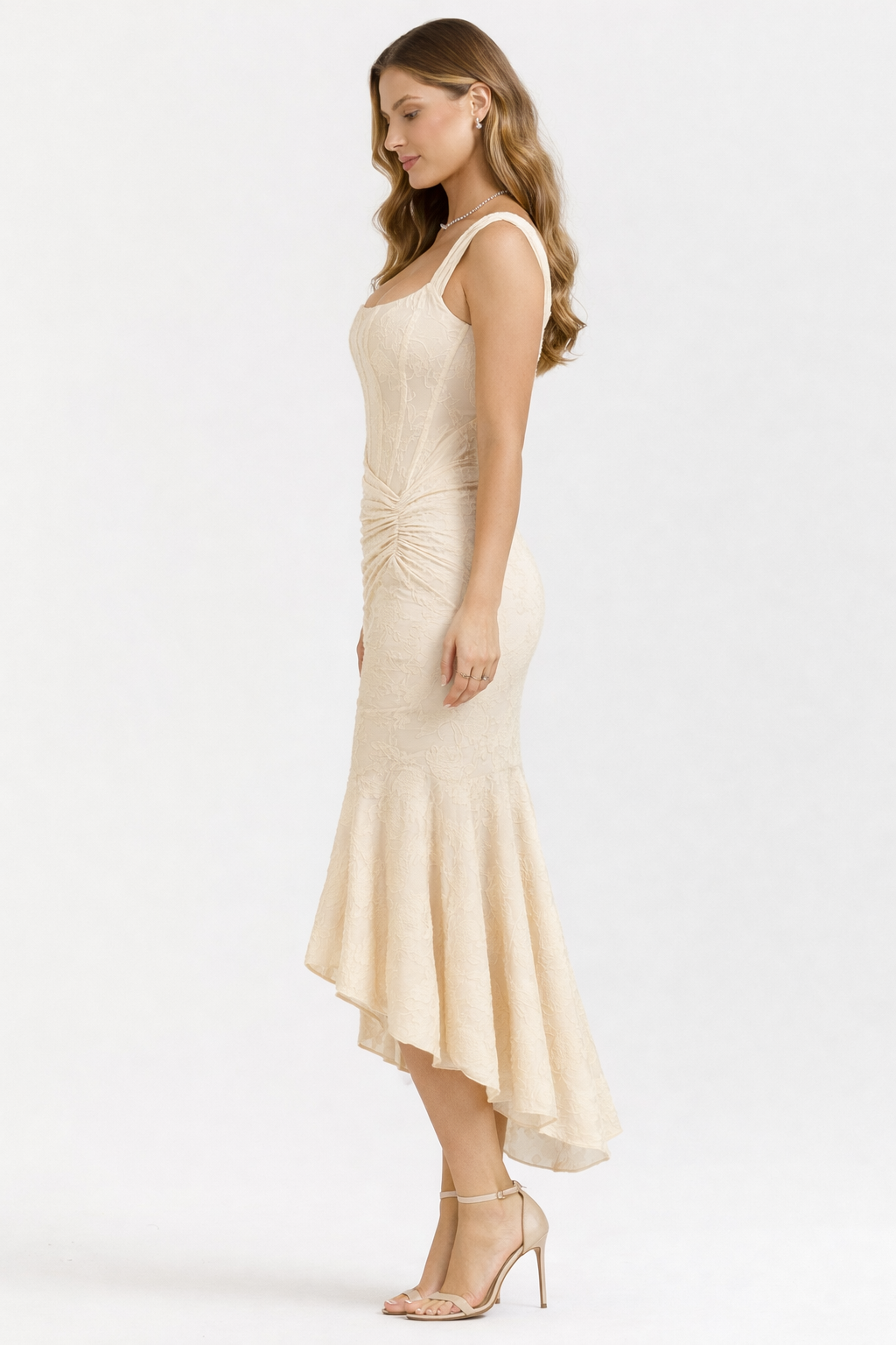 Luminous Neutral Satin Midi Dress Women UK – Evening Wear, Cocktail