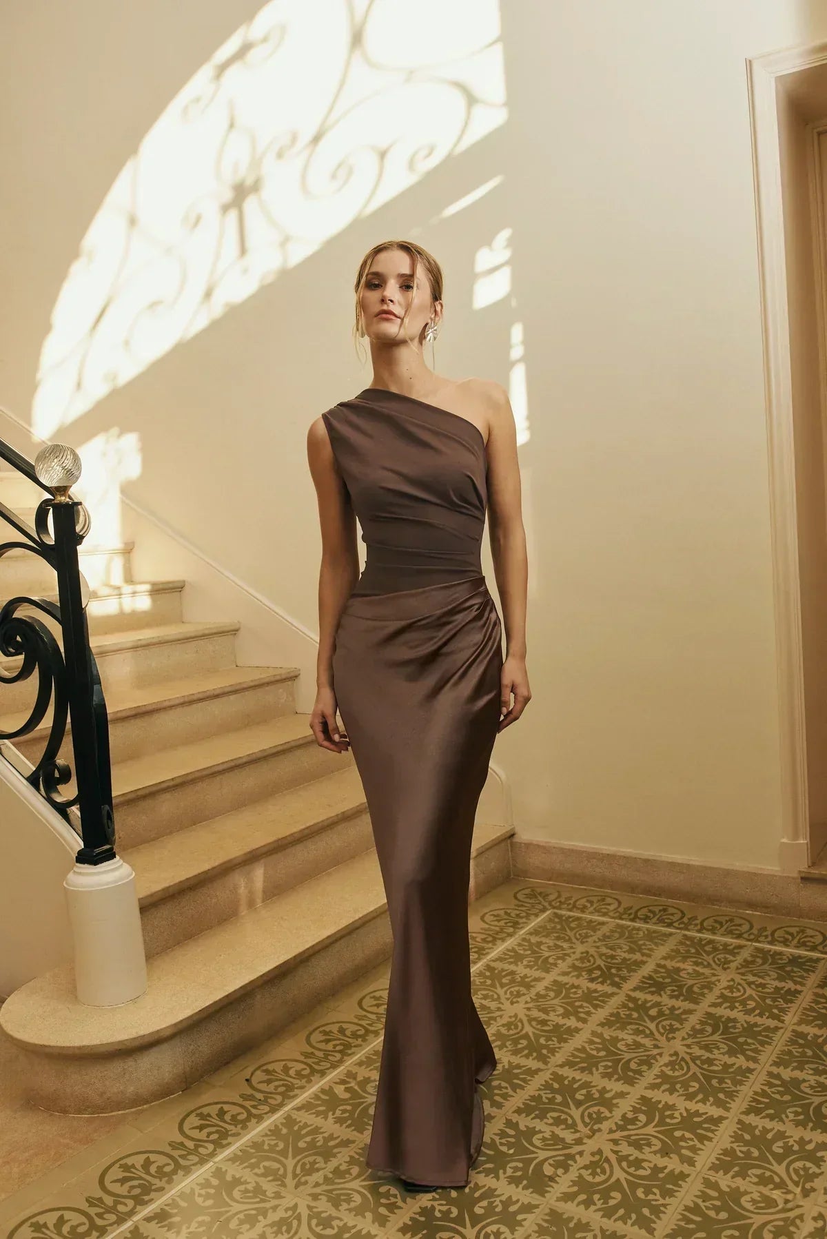 Satin Asymmetrical Maxi Dress Women UK – Elegant Evening Gown, Wedding Guest Cocktail