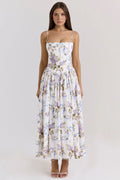 Floral Cut-Out Maxi Dress Women UK – Wedding Guest Garden Party Evening Gown, Resort Holiday