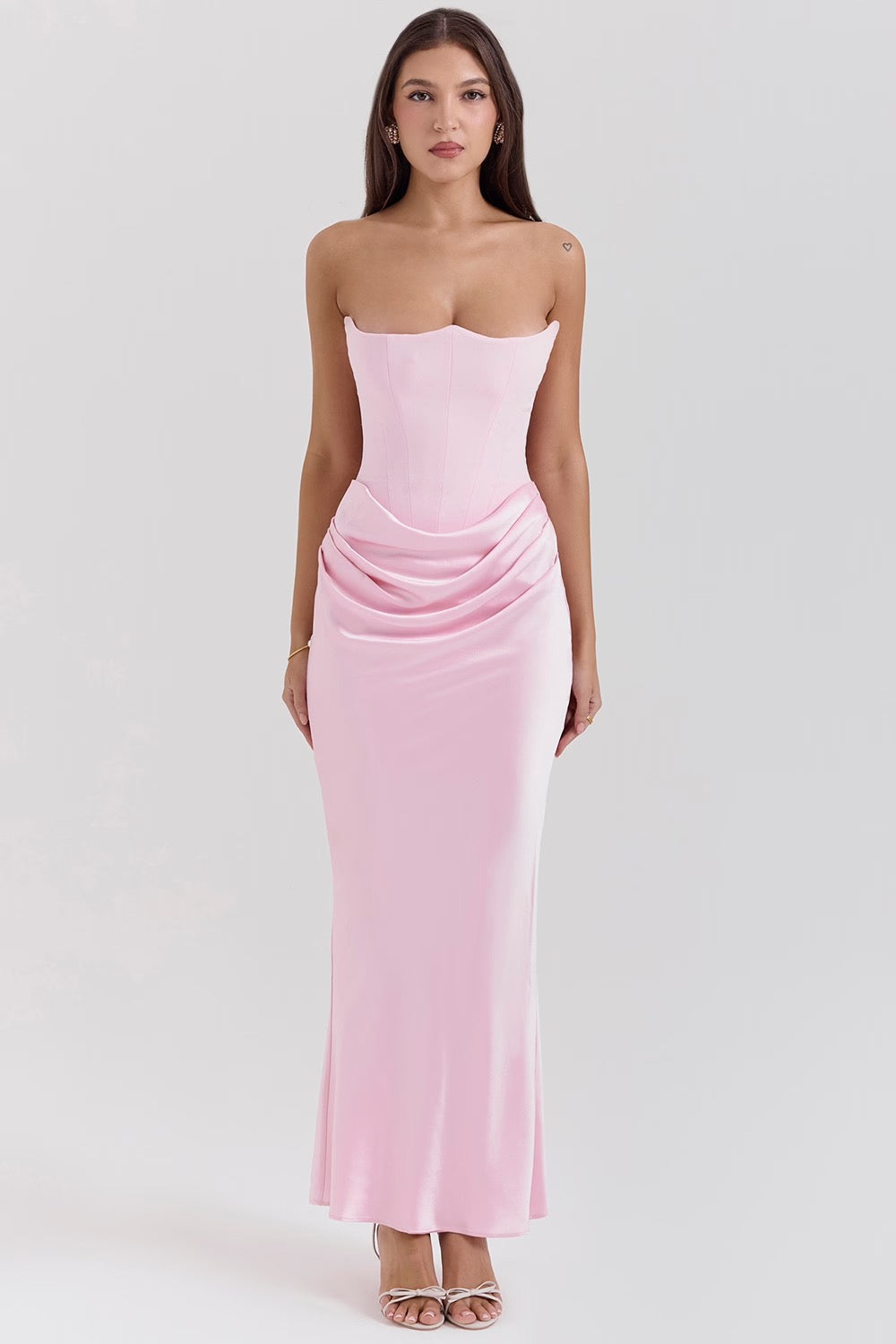 Satin Strapless Maxi Dress Women UK – Evening Gown, Formal Occasion