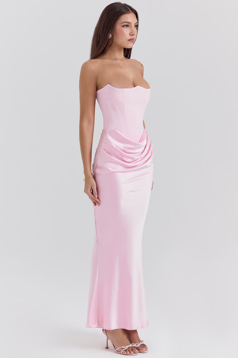 Satin Strapless Maxi Dress Women UK – Evening Gown, Formal Occasion