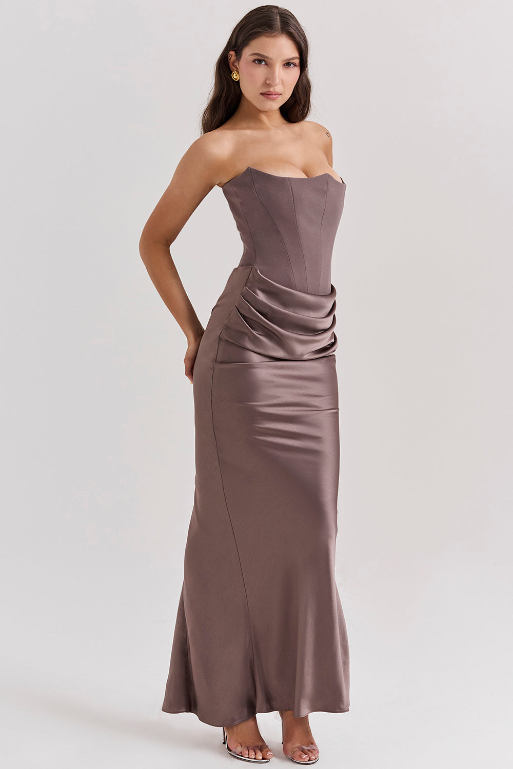 Satin Strapless Maxi Dress Women UK – Evening Gown, Formal Occasion