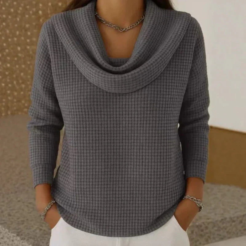 Warm Waffle Knit Jumper with Cowl Neck for Casual Wear