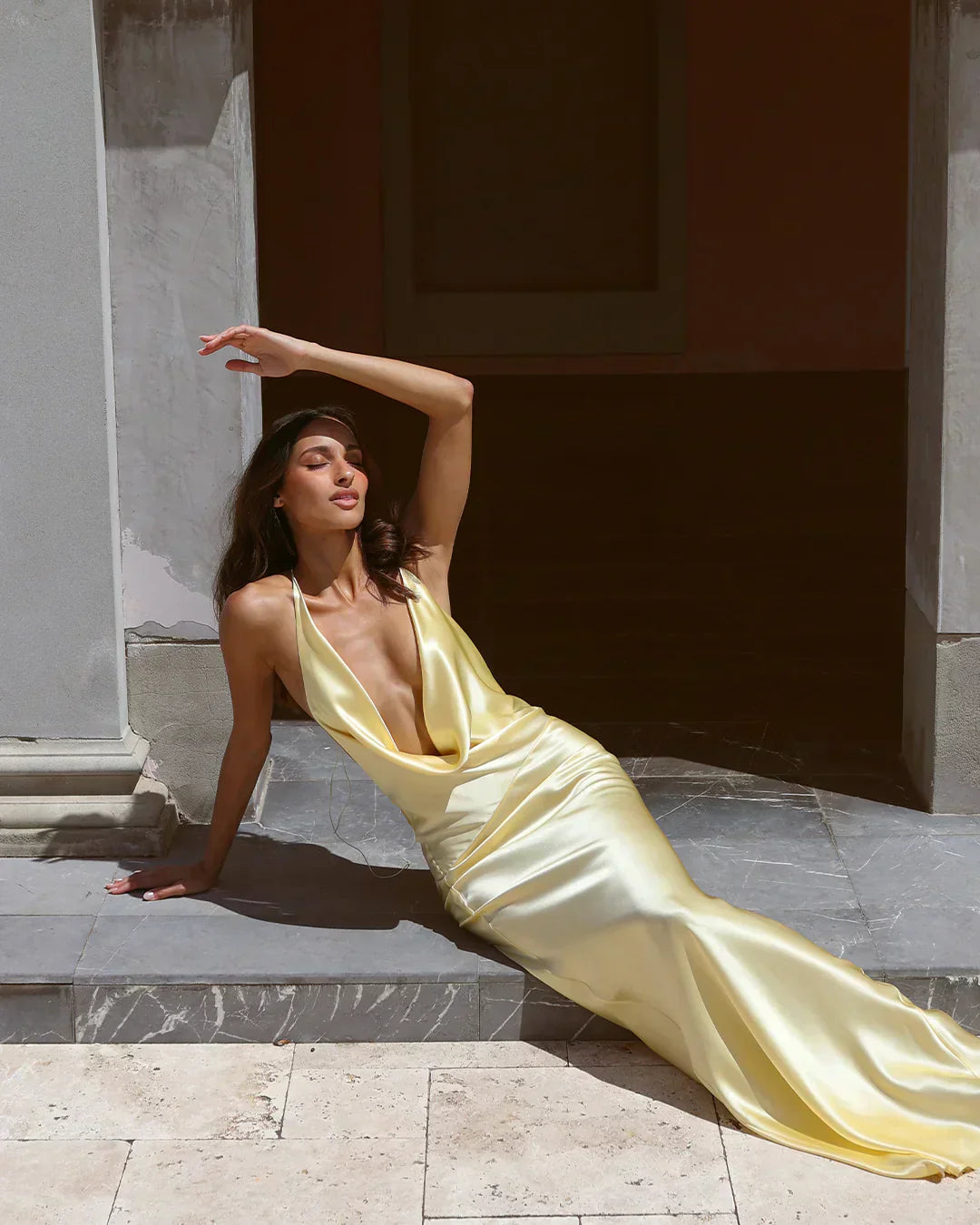 Cowl Neck Satin Maxi Dress with Open Back for Evening and Formal Events