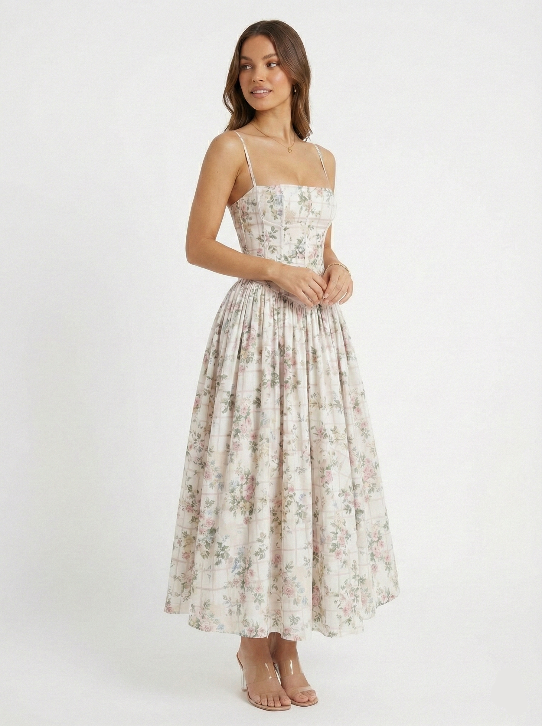 Floral Cut-Out Maxi Dress Women UK – Wedding Guest Garden Party Evening Gown, Resort Holiday