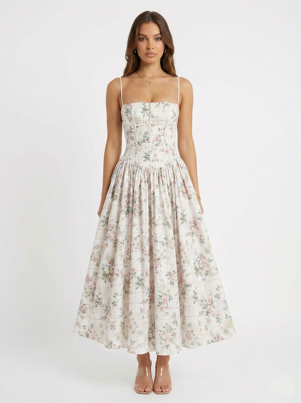 Floral Cut-Out Maxi Dress Women UK – Wedding Guest Garden Party Evening Gown, Resort Holiday