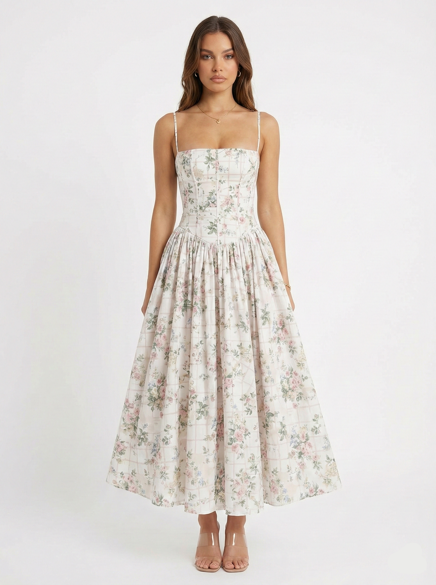 Floral Cut-Out Maxi Dress Women UK – Wedding Guest Garden Party Evening Gown, Resort Holiday
