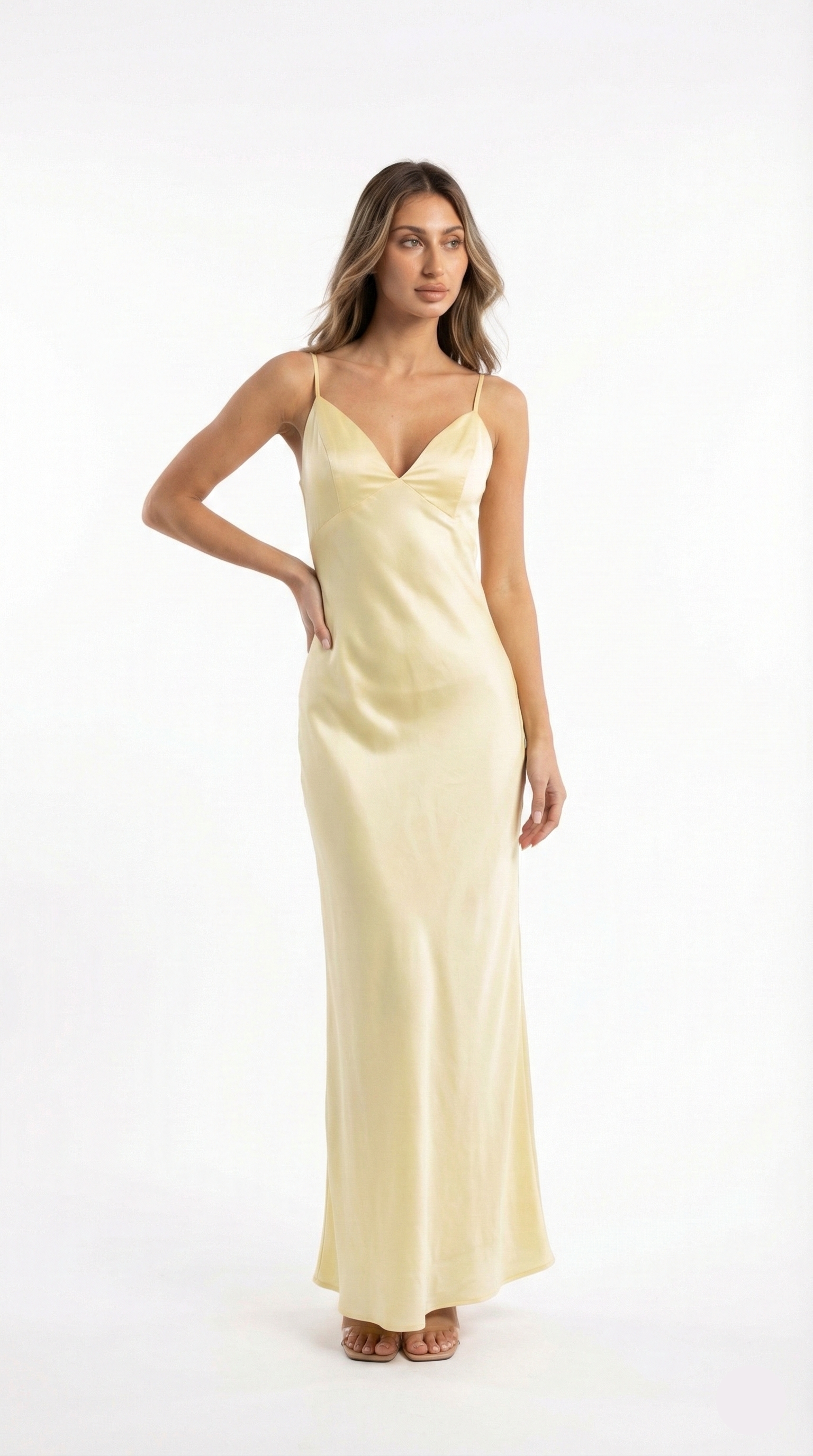 Champagne Satin Maxi Slip Dress Women UK – Evening Gown, Formal Occasion