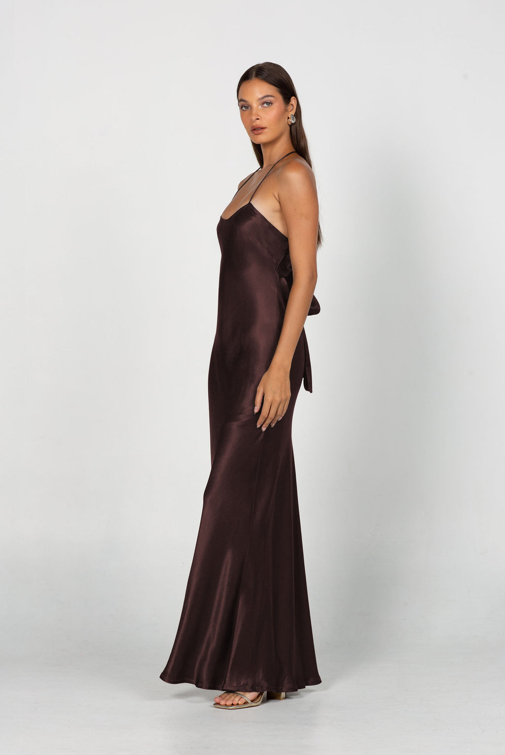 Halter Maxi Dress in High-Shine Satin for Bridesmaids and Formal Events